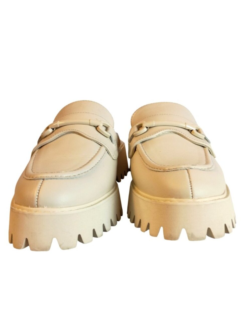 Gianni Bini Beige Leather Lug Sole Mules Women Size 9 Horsebit Slip On Loafers - Picture 8 of 10